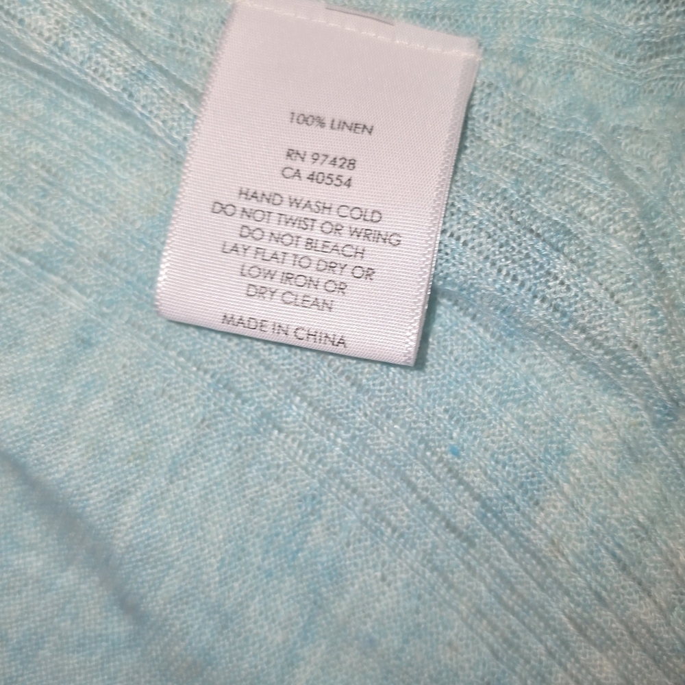 White + Warren Linen Light Blue Cardigan Turquoise Lightweight Luxury - Picture 5 of 7